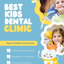 Blue and Yellow Playful Kids Dental Clinic Flyer