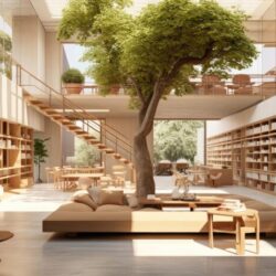 made-clear-concrete-library-features-lightcolored-log-bookshelves-stepped-seating_73899-13431