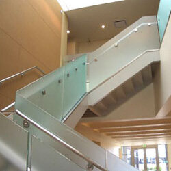 modern stairs glass railings