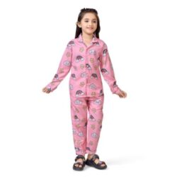Baby Pink Cotton Rainbow Printed Girl