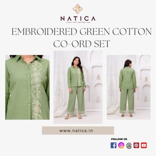 Embroidered Green Cotton Co-Ord Set Embroidered Green Cotton Co-Ord Set
