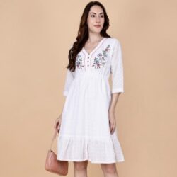 Buy Online Short Dress White P Stretchable - PrettyLady