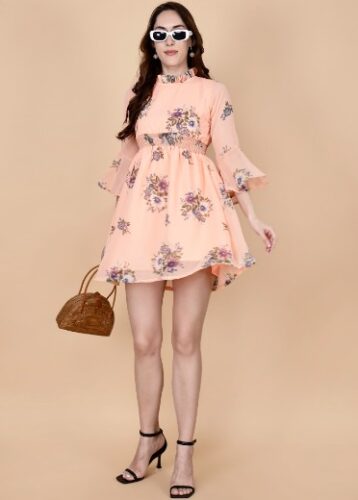 Buy Online Short Dress Orange Stretchable Buy Online Short Dress Orange Stretchable