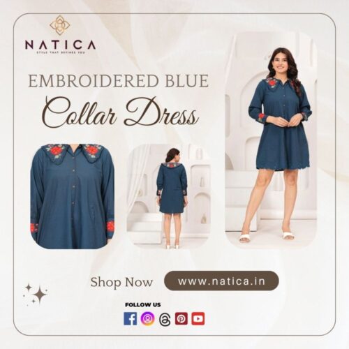 Embroidered Blue Collar Dress Embroidered Blue Collar Dress