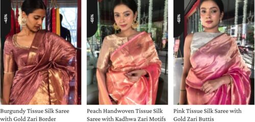 Buy Tissue Silk Sarees at Mirra Clothing Buy Tissue Silk Sarees at Mirra Clothing