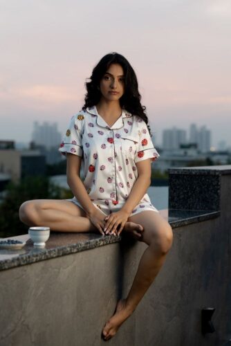 Lady Bug Printed Satin Short Night Suit Set (Top, shorts & Pj) - Private Lives Lady Bug Printed Satin Short Night Suit Set (Top, shorts & Pj) - Private Lives