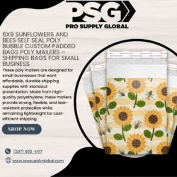 6x9SunflowersandBeesSelfSealPolyBubbleCustomPaddedBagsPolyMailersShippingBagsforSmallBusiness
