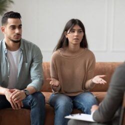 unhappy couple with lawyer